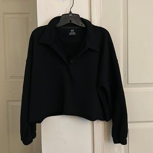 Aerie black cropped polo sweatshirt in Medium